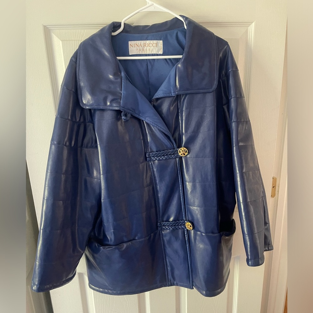Nina Ricci vintage leather pea coat gold hardware excellent condition with tags